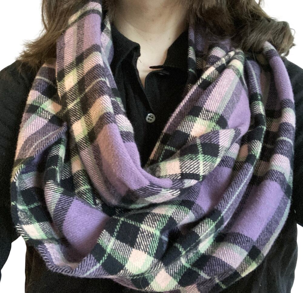 Handmade Purple Plaid Flannel Infinity Blanket Scarf Winter Cozy Ski Outdoors